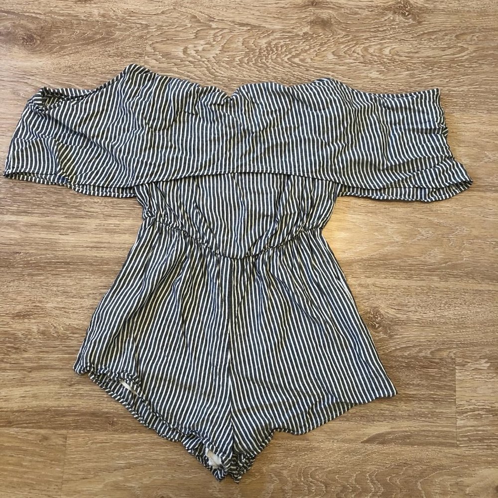 Striped Off-the-Shoulder Romper - Honey Belle